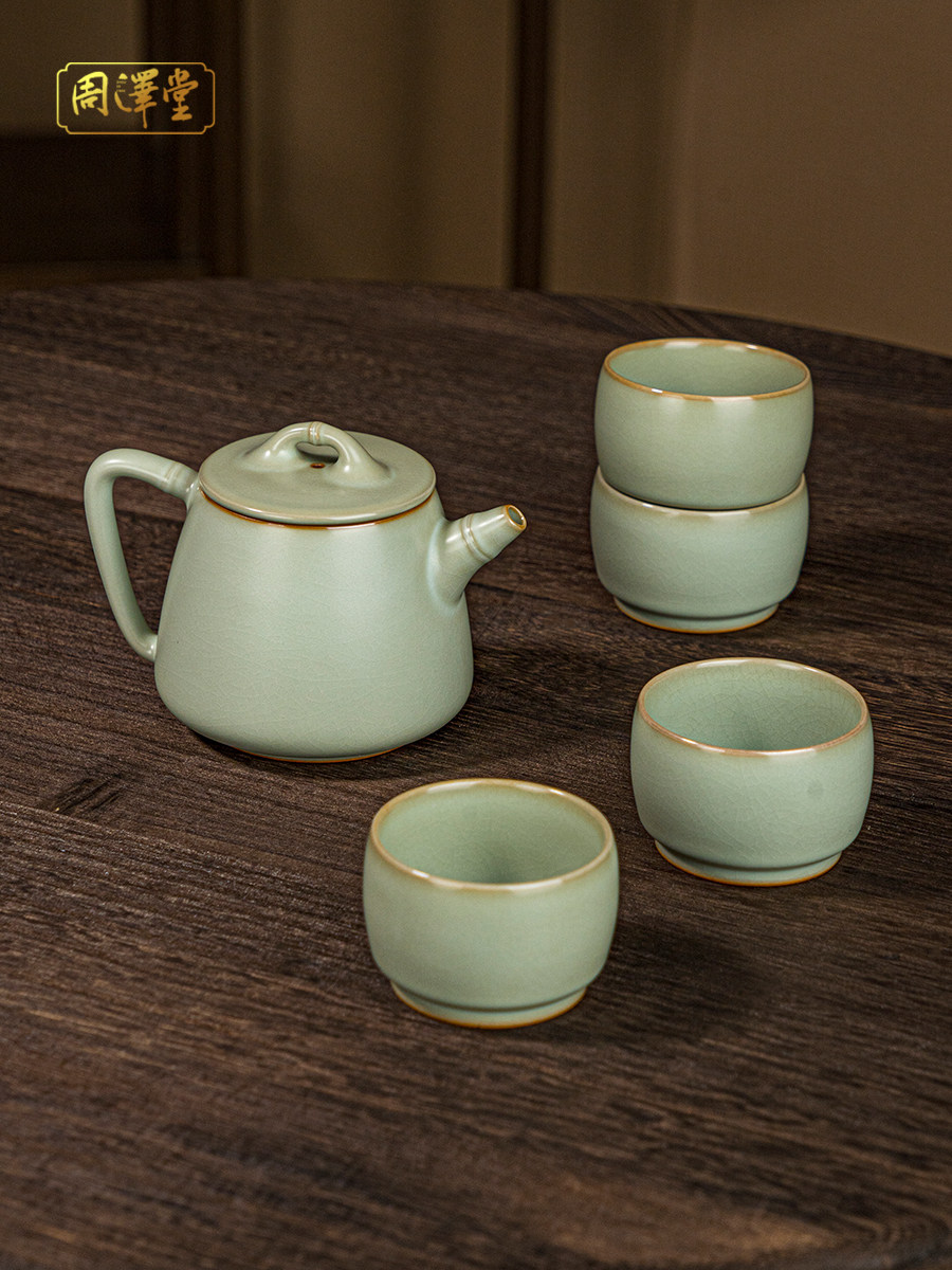 汝窑手工茶壶套装景德镇茶壶手工陶瓷古董宋朝礼盒覆古青瓷