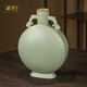 汝窑摆件双龙抱月瓶景德镇陶瓷汝窑花瓶客厅复古家居装 饰工艺礼品