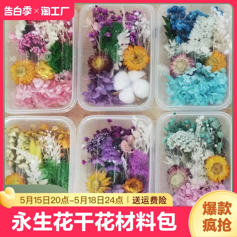 混合永生花干花diy材料包真花自然风干蜡烛团扇相框装饰干花材盒