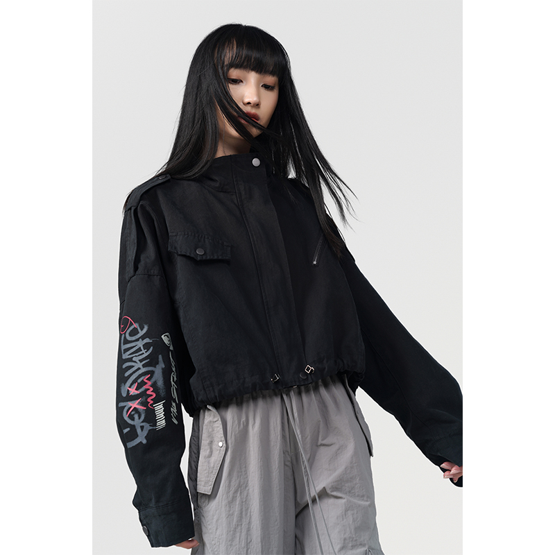 LOU&ZING短款涂鸦外套抽绳