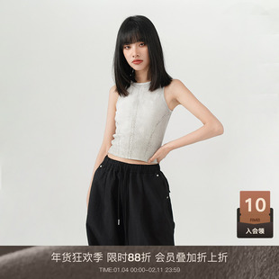 LOUZING美式复古辣妹紧身背心吊带女2025新款夏季圆领无袖上衣潮