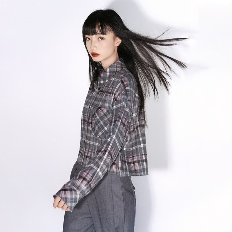 长袖衬衫格子LOUZING粉色衬衫