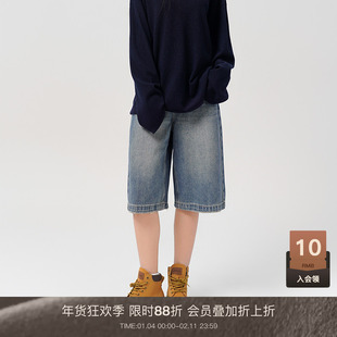 LOUZING五分裤女2025新款夏装小个子宽松个性牛仔短裤潮酷中裤子