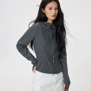 LOUZING美式短款运动连帽卫衣高级感收腰外套拉链针织开衫毛衣