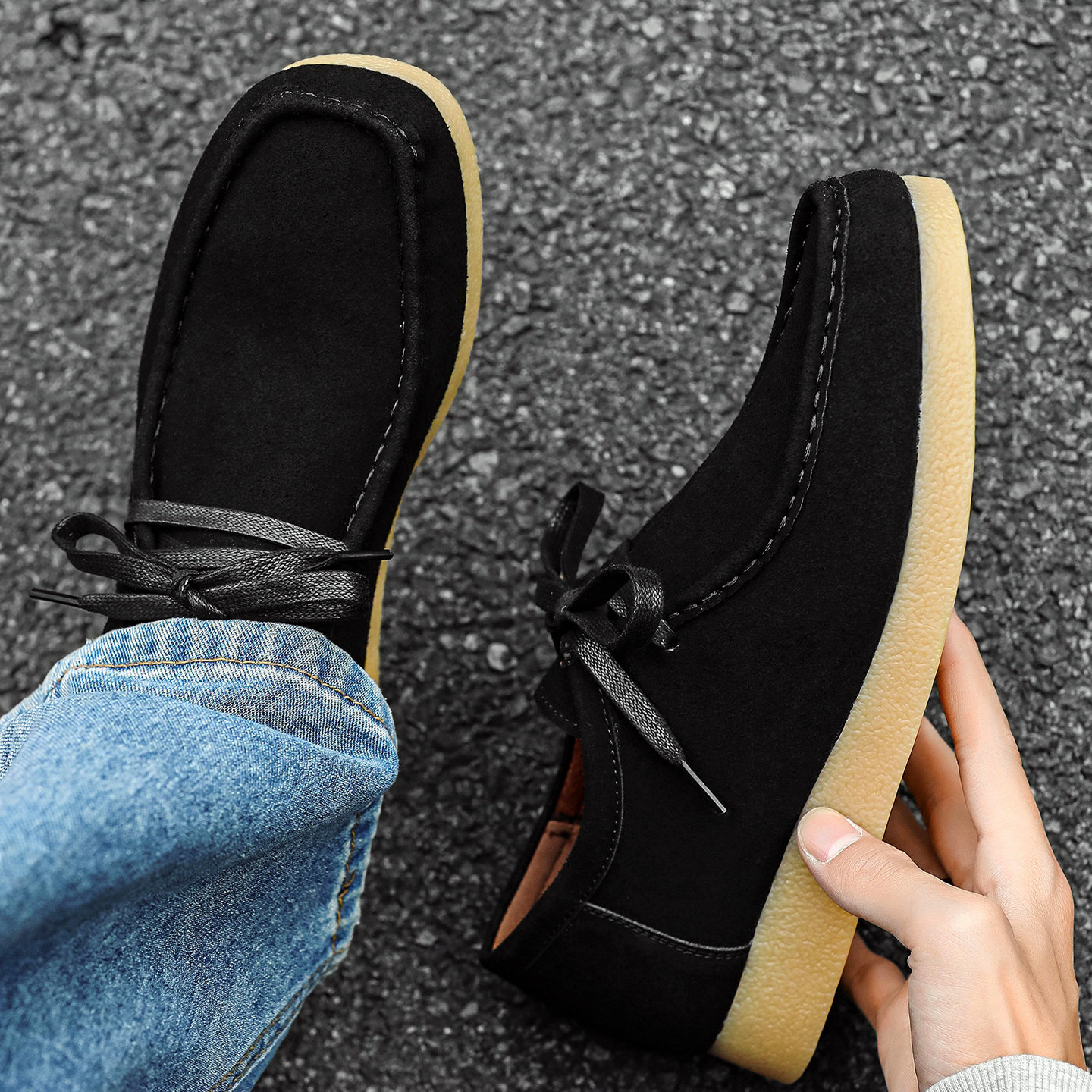 男士皮鞋老钱风复古袋鼠鞋舒适乐福鞋软底美拉德平底休闲板鞋方头