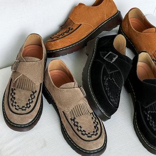 男士皮鞋小众复古孟克鞋反绒牛皮英伦僧侣鞋流苏乐福鞋真皮德比鞋
