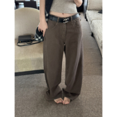 YOUMI 糖炒栗子特殊水洗色复古巨洋气薄绒显腿直牛仔裤