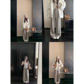 YOUMI 超舒适垂感条纹百搭直筒裤 舒适弹弹裤 实穿懒人裤