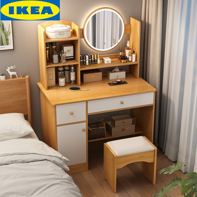 ikea宜家梳妆台卧室简约现代小型化妆台镜化妆柜新款小户型主卧床