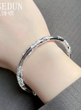 【记诗顿正品】足银手工古法手镯