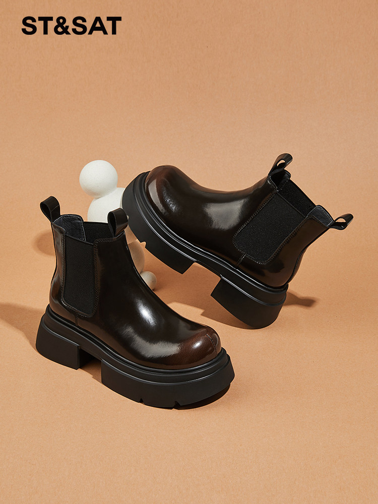 여성용 토요일  가죽 두꺼운 밑창 굴뚝 부츠 2024 새 부츠 여성 가을 겨울 플러스 벨벳 첼시 짧은 부츠 여성 신발