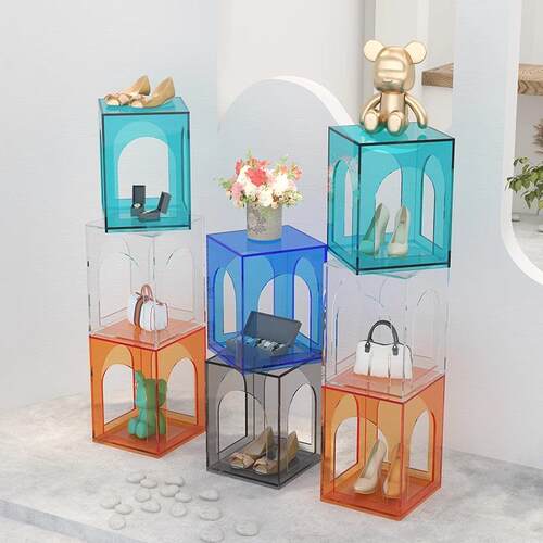 亚克力创意透明展示台商场店铺中岛高低台子流水台服装店装饰摆件