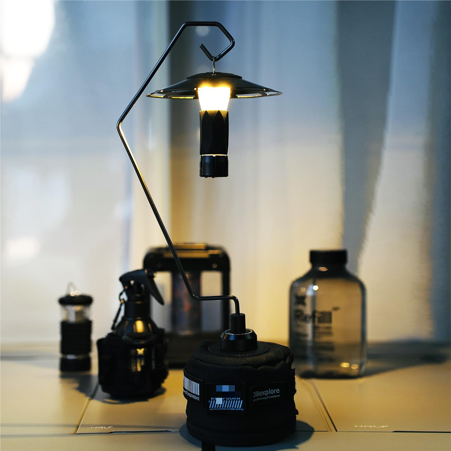 露营扁气罐灯杆户外露营高山气罐转接灯架不锈钢铝合金气罐灯支架