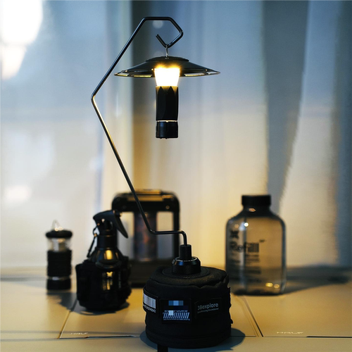 露营扁气罐灯杆户外露营高山气罐转接灯架不锈钢铝合金气罐灯支架