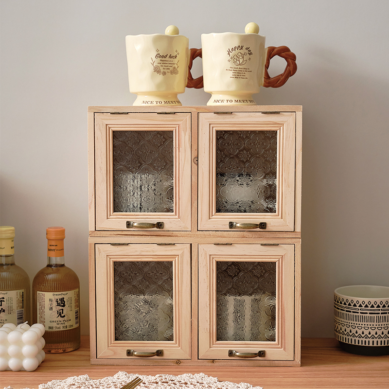 实木桌面茶杯马克杯收纳盒抽屉手账胶带整理盒子原木玻璃杯置物架