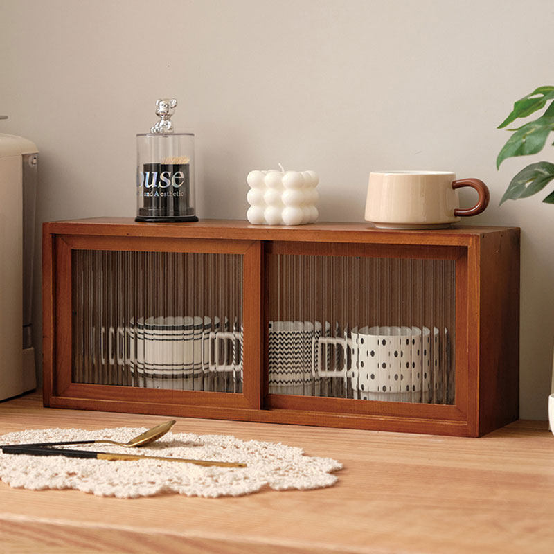 杯子咖啡杯桌面收纳盒实木茶具收纳柜复古化妆品香水整理盒子防尘