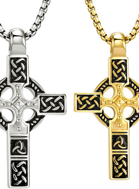 时尚百搭情侣凯尔特结钛钢十字架项链男士穿搭欧美风挂坠吊坠项链