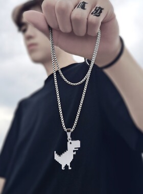 原宿风简约装饰项链高级男士钛钢小众原创设计个性吊坠潮流情侣链