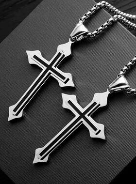 男士个性十字架项链男女情侣款简约百搭毛衣链潮流韩版学生龙骨链