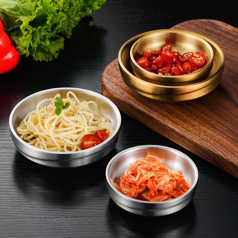 新品韩式不锈钢泡菜碟子调味碟圆形凉菜碟K韩国小菜碟沾酱料碟蘸