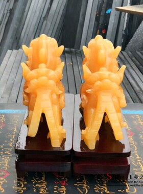新品天然黄玉貔貅摆件p一对家居客厅玄关酒柜办公室电视柜装饰礼
