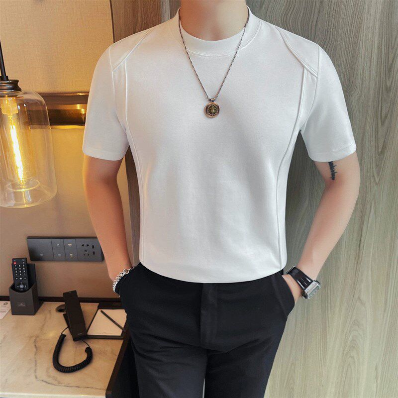 极速小领口白色短袖T恤男夏季韩版修身打底M体恤时尚潮流休闲半袖
