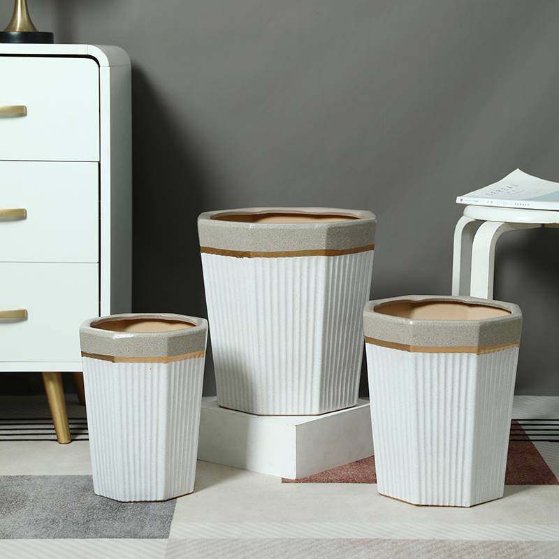 极速花盆陶瓷14k寸八角落地阳台客厅种树上下两色简约特大号花盆