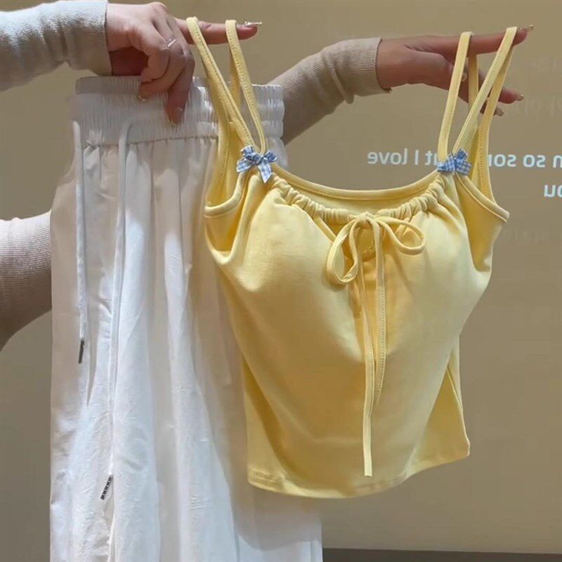 新品泰式独特小吊带背心女内搭打底外穿带胸垫修T身短款纯欲无袖