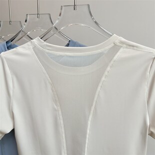 新品网纱露背运动T恤女夏宽松速干2025新款短袖跑U步健身衣瑜伽服