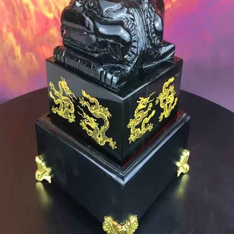新品天然黑石双龙玉玺双兽印章摆件E客厅办公室酒店摆设工艺品收