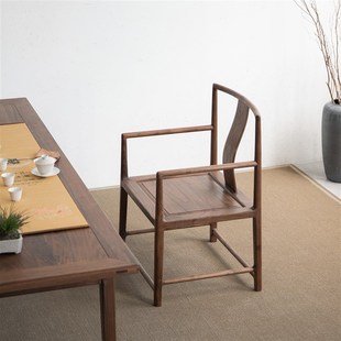 极速新中式茶椅子茶台实木主人z椅办公椅小圈椅黑胡桃木书桌椅餐