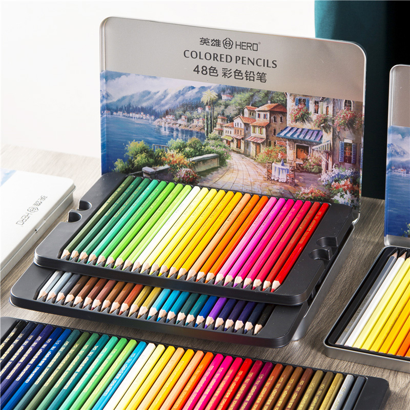 英雄水溶性彩色铅笔小学生用美术手绘画画涂色36色48色72色彩铅笔