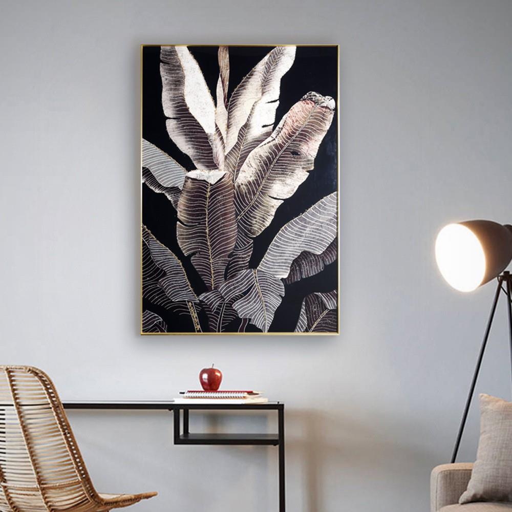 香蕉叶入口大厅装饰画客厅背景墙壁画斯堪的纳维亚风格简单走廊过图片