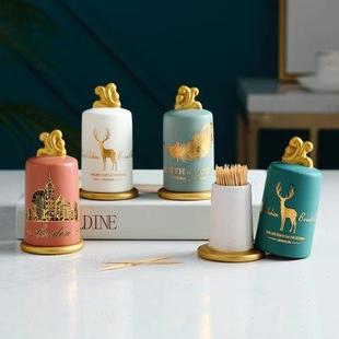 北欧轻奢高档ins风牙签盒创意家用棉签收纳盒 陶瓷牙签筒摆件个性