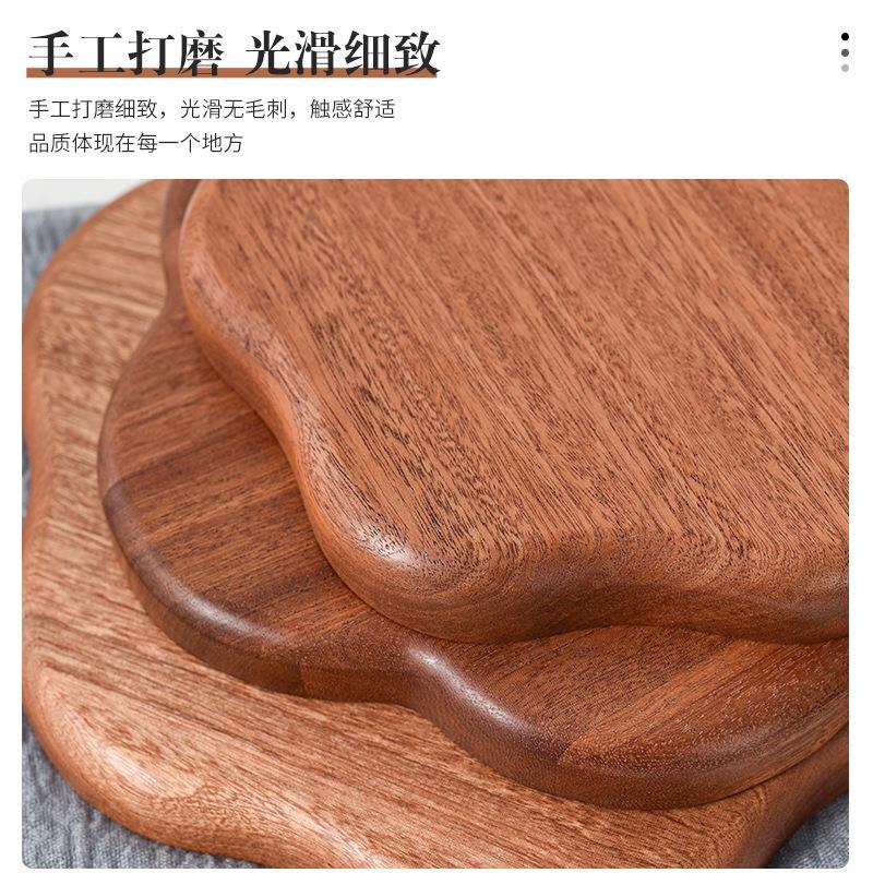 .花瓣形状木餐盘乌檀木托盘水果面包小盘子家用木盘日式木质点心