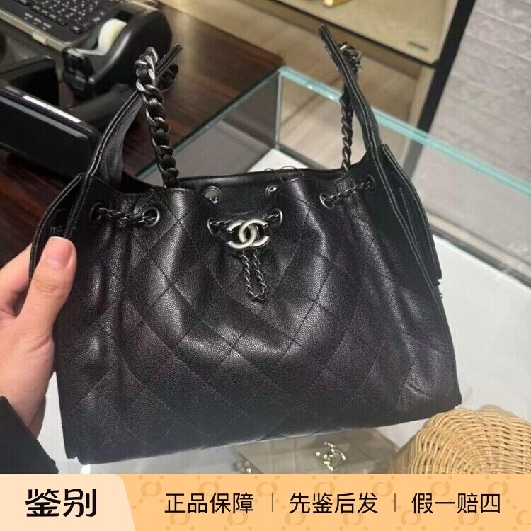 黑银单肩荔枝牛皮26C新款小号