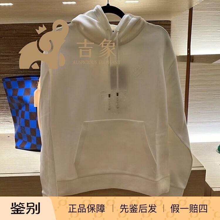 LV路易威登2024新款男装白色刺绣针织连帽衫卫衣1AFJH1