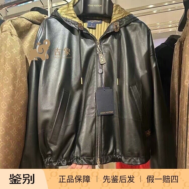 LV路易威登2024新款女装羊皮皮革连帽拉链夹克外套1AGBXH