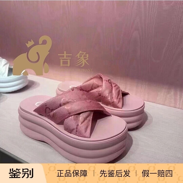 Gucci/古驰2023新款女鞋GG防水台时尚松糕底厚底拖鞋一字拖738707