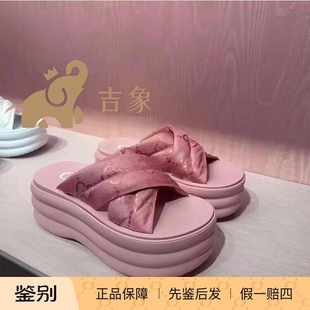 Gucci/古驰2023新款女鞋GG防水台时尚松糕底厚底拖鞋一字拖738707