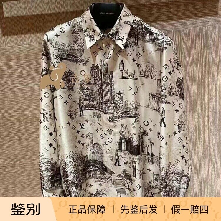 LV路易威登2024新款男装City Walk 图案桑蚕丝长袖衬衫1AGJN1