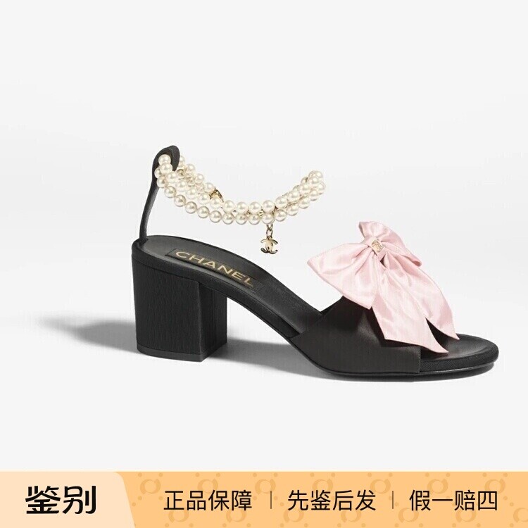 Chanel新款女鞋蝴蝶结珍珠链条