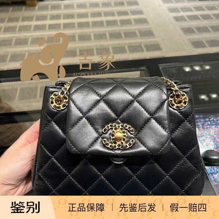 香奈儿24P新款黑金羊皮女包