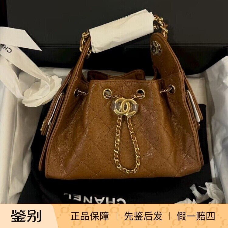 香奈儿焦糖双C链条抽绳单肩包