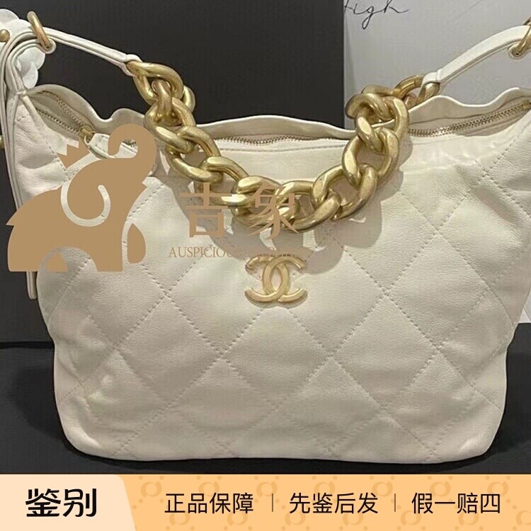 Chanel/香奈儿新款女包白金牛皮粗链条hobo饺子包嬉皮腋下包流浪