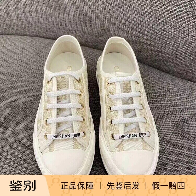 Dior迪奥女鞋金色藤格纹帆布鞋