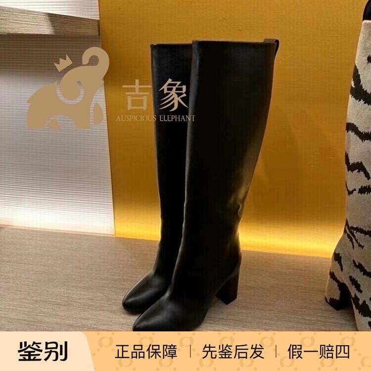 柔软牛皮高筒靴高跟长靴LV气质