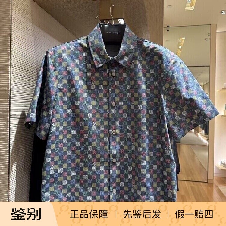 LV路易威登彩色格子牛仔短袖衬衫