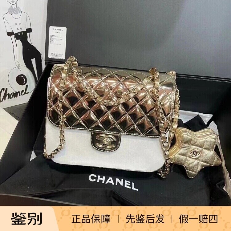 漆皮亮面双肩书包Chanel24星星包