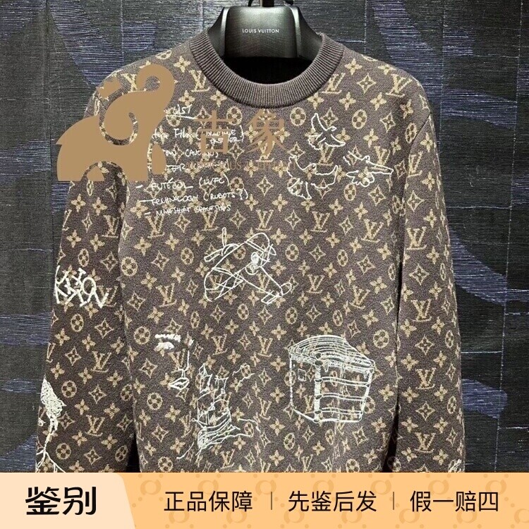 老花涂鸦针织衫LV绵羊毛潮流圆领
